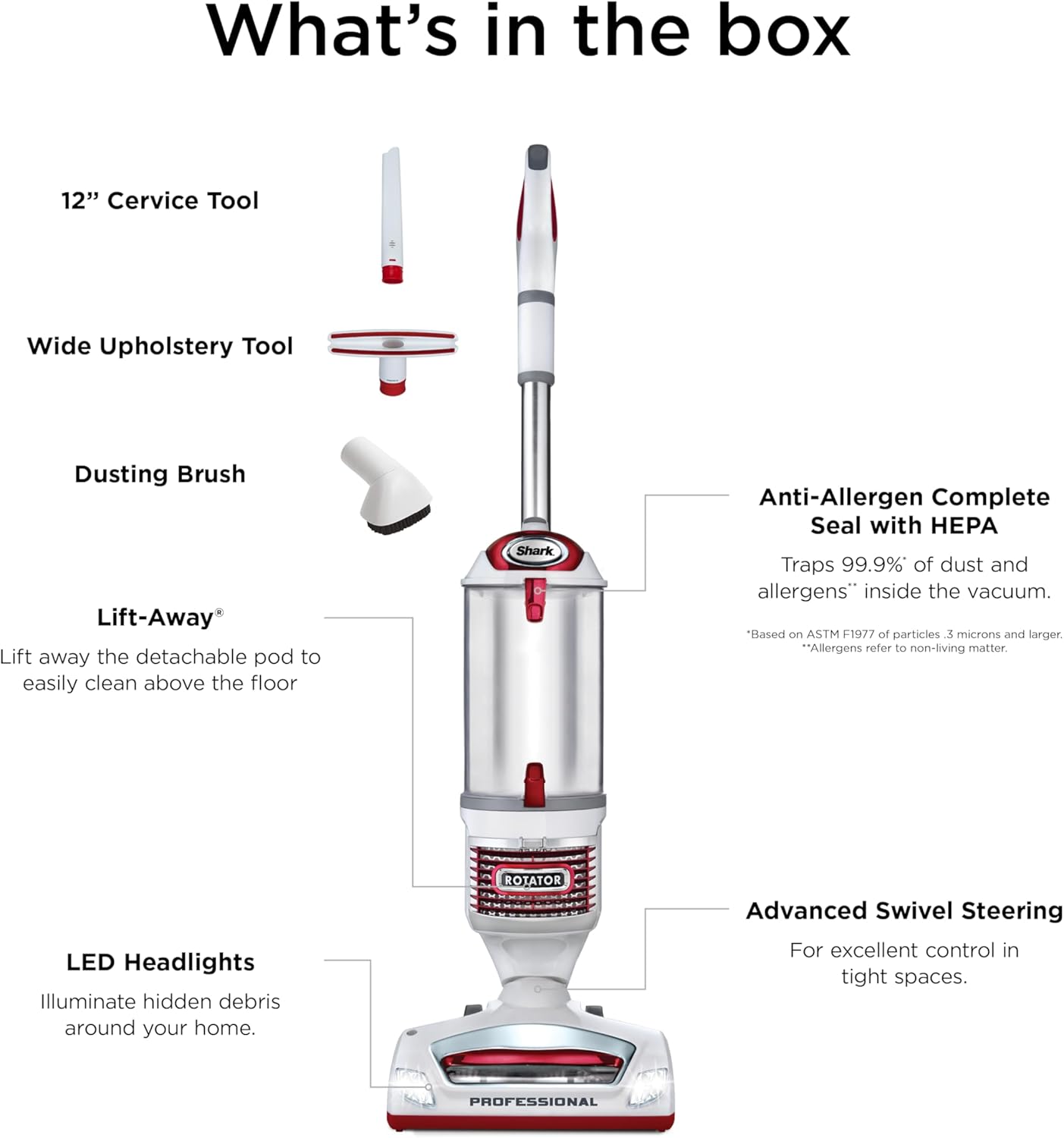 Shark Rotator Lift-Away Upright Vacuum with HEPA Filter, White/Red, NV501 — photo 9