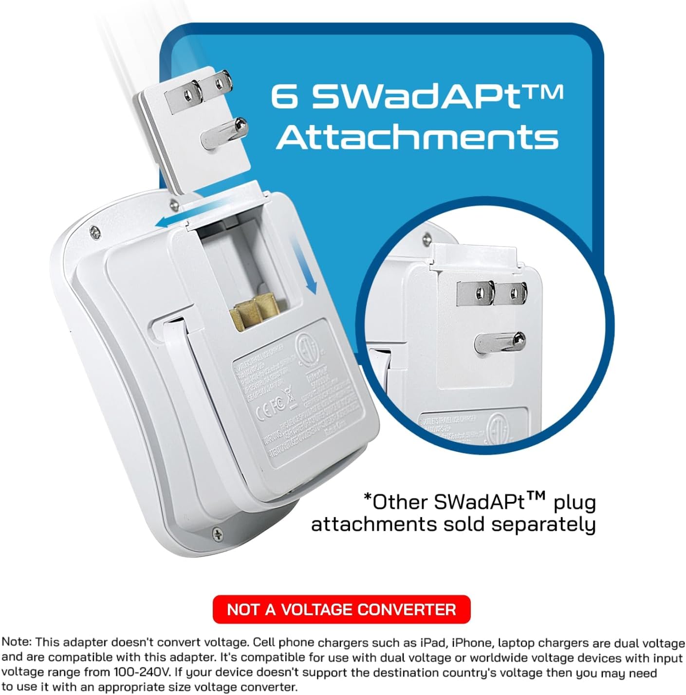 Ceptics 35W Universal Travel Adapter Kit – 2 USA sockets, USB-A, USBC, 1x PD 35W USB-C and USBC Cable, Surge Protected, Plugs for EU, UK, China, AU, Japan - for Laptop, Phone, Camera-ETL Tested — photo 4
