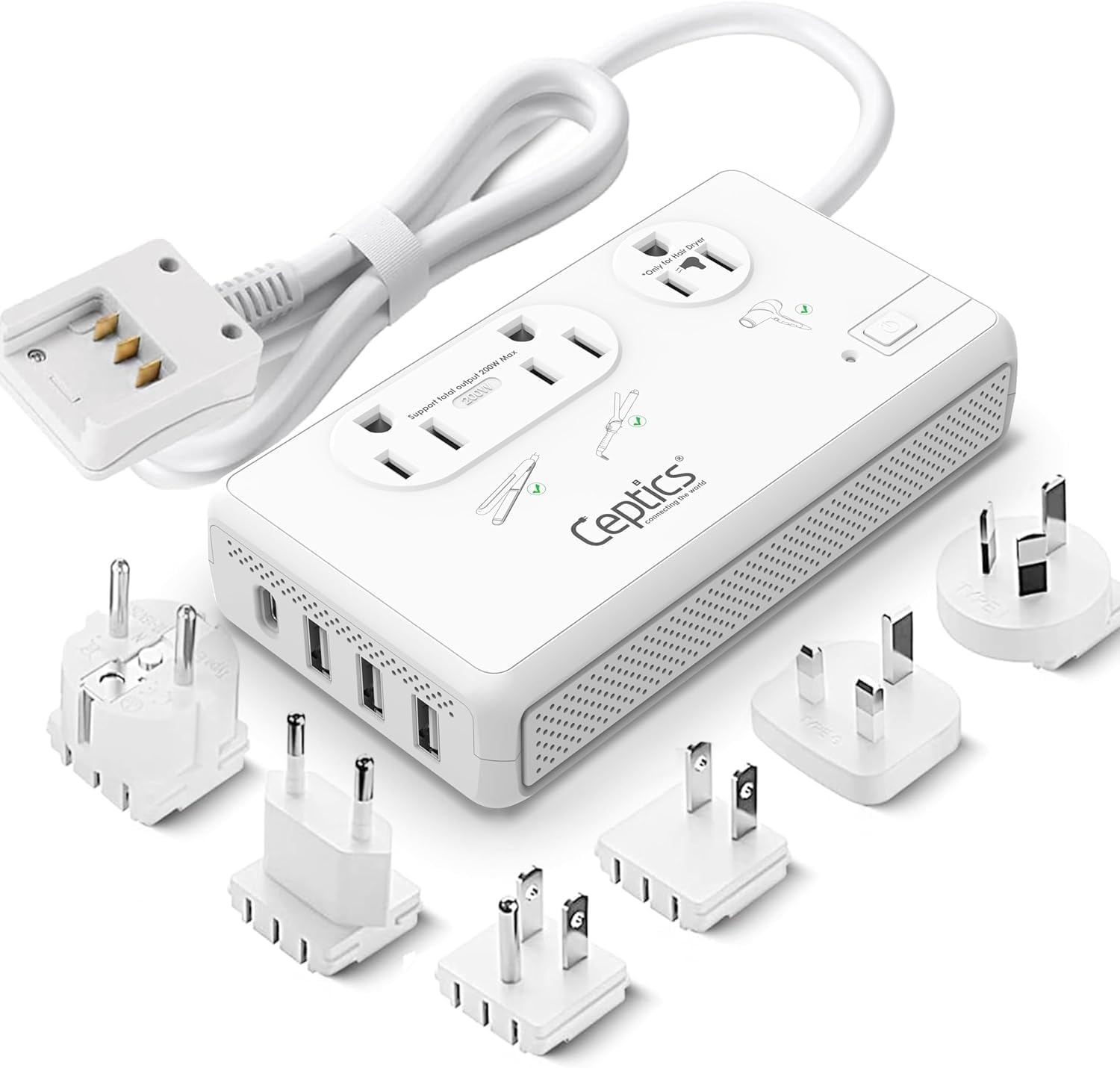 Ceptics 35W Universal Travel Adapter Kit – 2 USA sockets, USB-A, USBC, 1x PD 35W USB-C and USBC Cable, Surge Protected, Plugs for EU, UK, China, AU, Japan - for Laptop, Phone, Camera-ETL Tested — photo 10