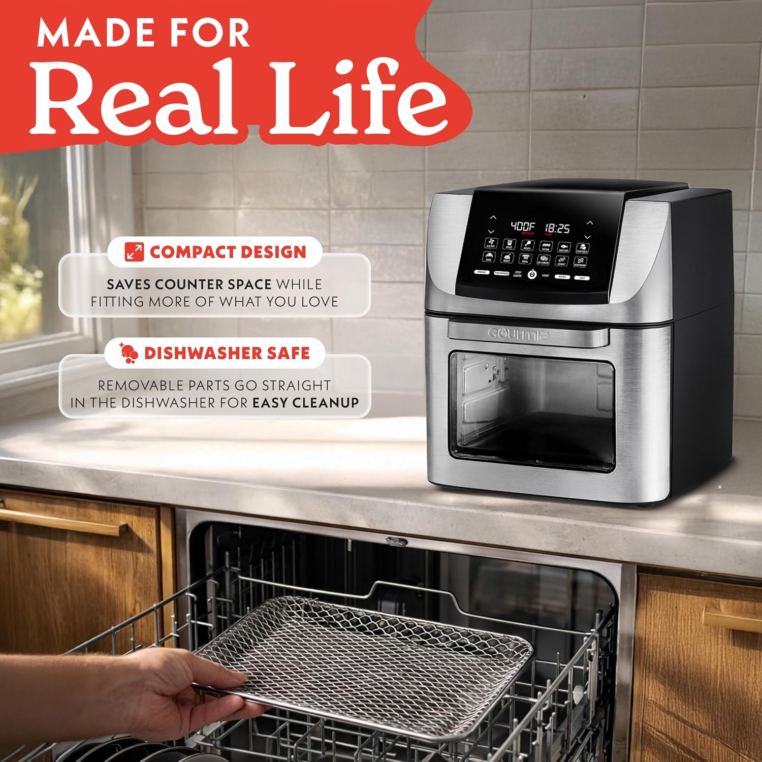 Gourmia Air Fryer - 14 Qt All-in-One Rotisserie Oven with Digital Display, 12 Presets, Roast, Bake, Broil, Dehydrate, Dishwasher Safe Accessories, Stainless Steel — photo 5