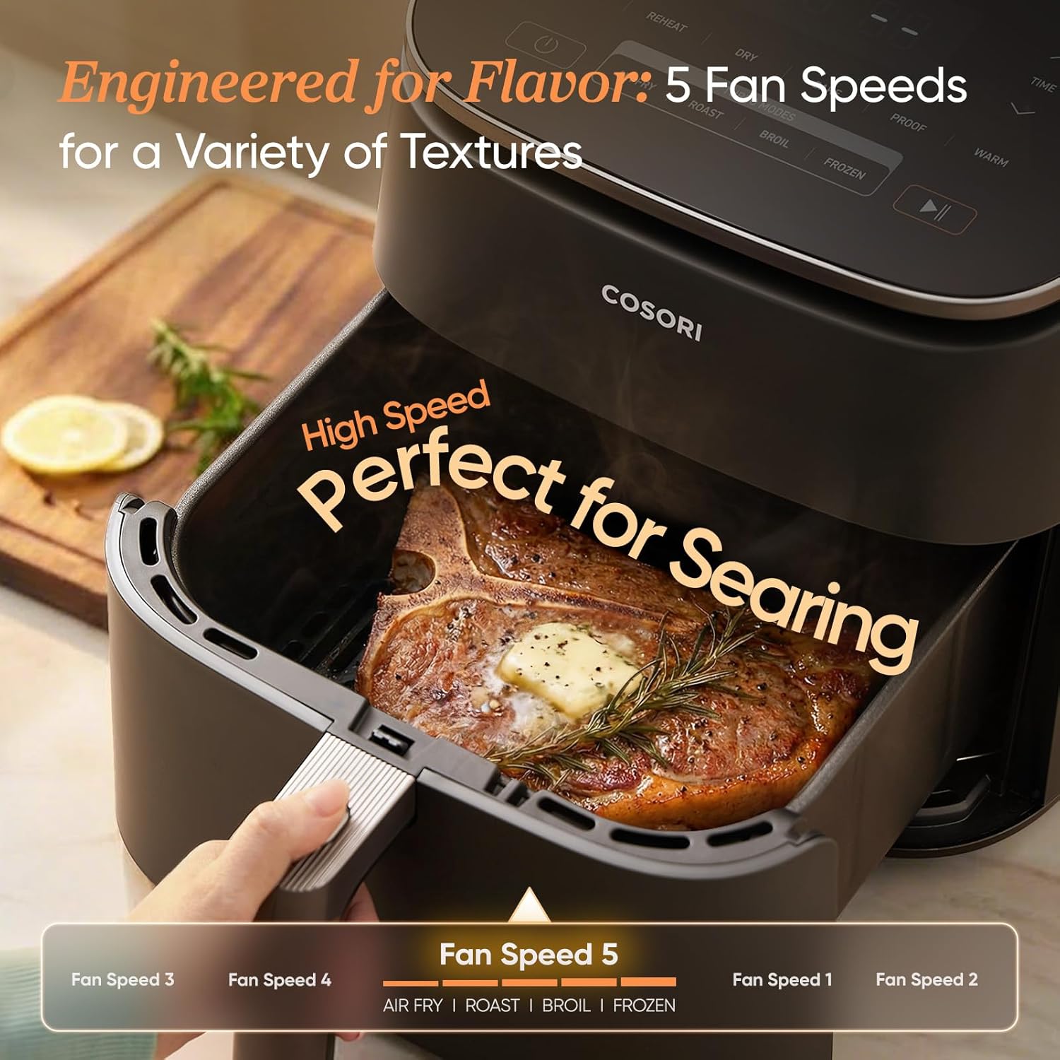 Cosori TurboBlaze Air Fryer, 9-in-1, 6 Qt, PFAS-Free Ceramic Coating | 90°–450°F, 5 Level Fan Speeds, 9 in 1 Air Fry, Roast, Bake, Broil, Dry, Frozen, Proof, Reheat, Keep Warm, Safety lock, 1725W — photo 4