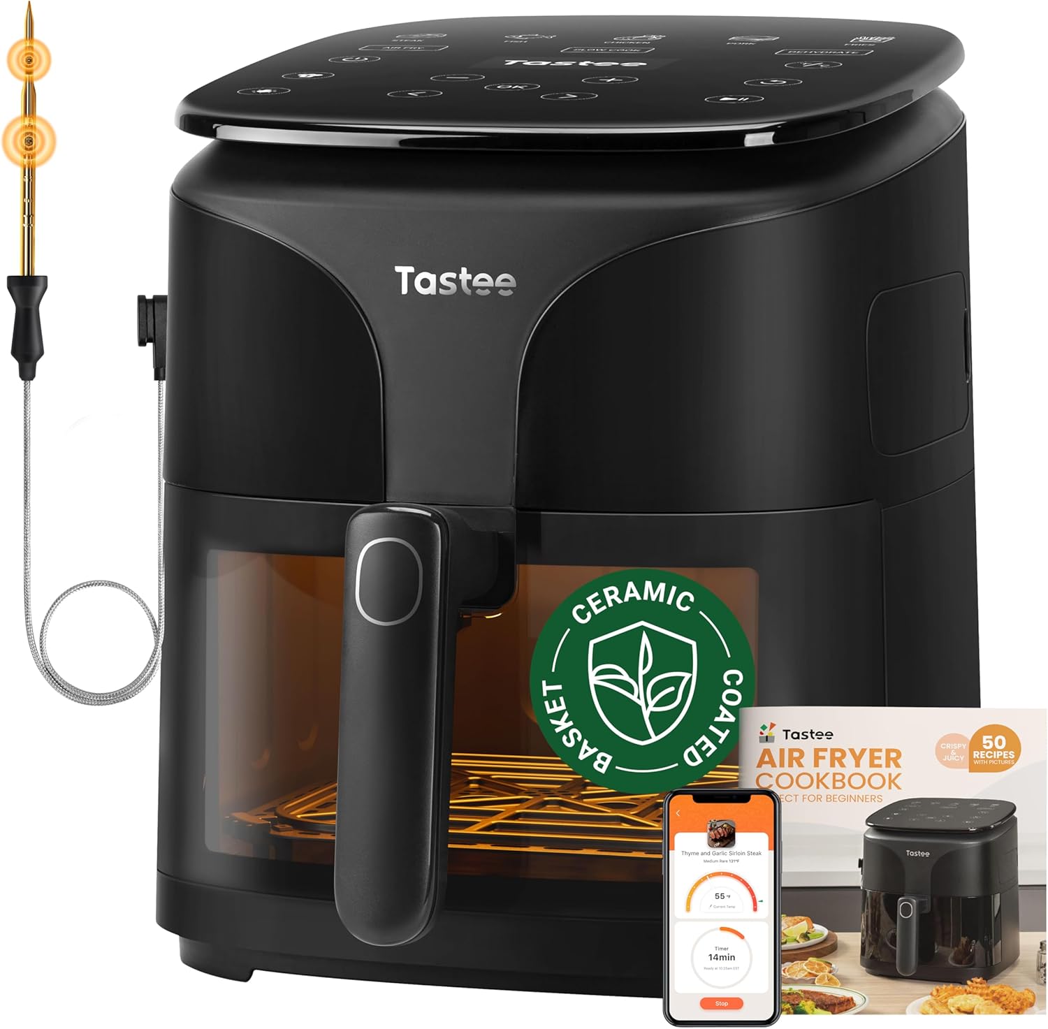 Tastee Ceramic Air Fryer, 8-in-1 Compact 5.5QT AirFryers