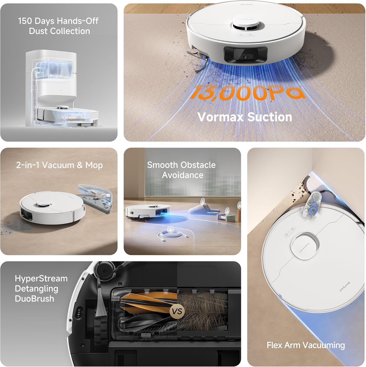 DREAME D20 Pro Plus Robot Vacuum, 13,000Pa Suction, DuoBrush for Pet Hair, Corner Cleaning, Self Emptying, LDS Navigation Laser Avoidance, Vacuum Mop, Hard Floors&Carpets, 5,200mAh Battery White — photo 10