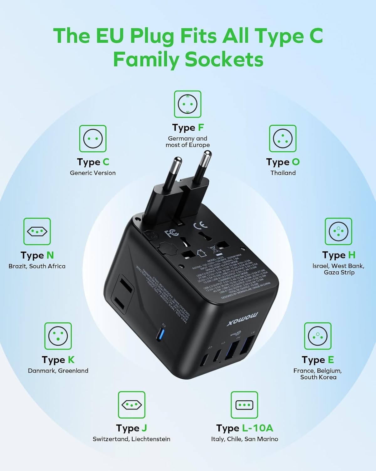 MOMAX 70W Universal Travel Adapter 7-in-1 GaN International Power Adapter — photo 6